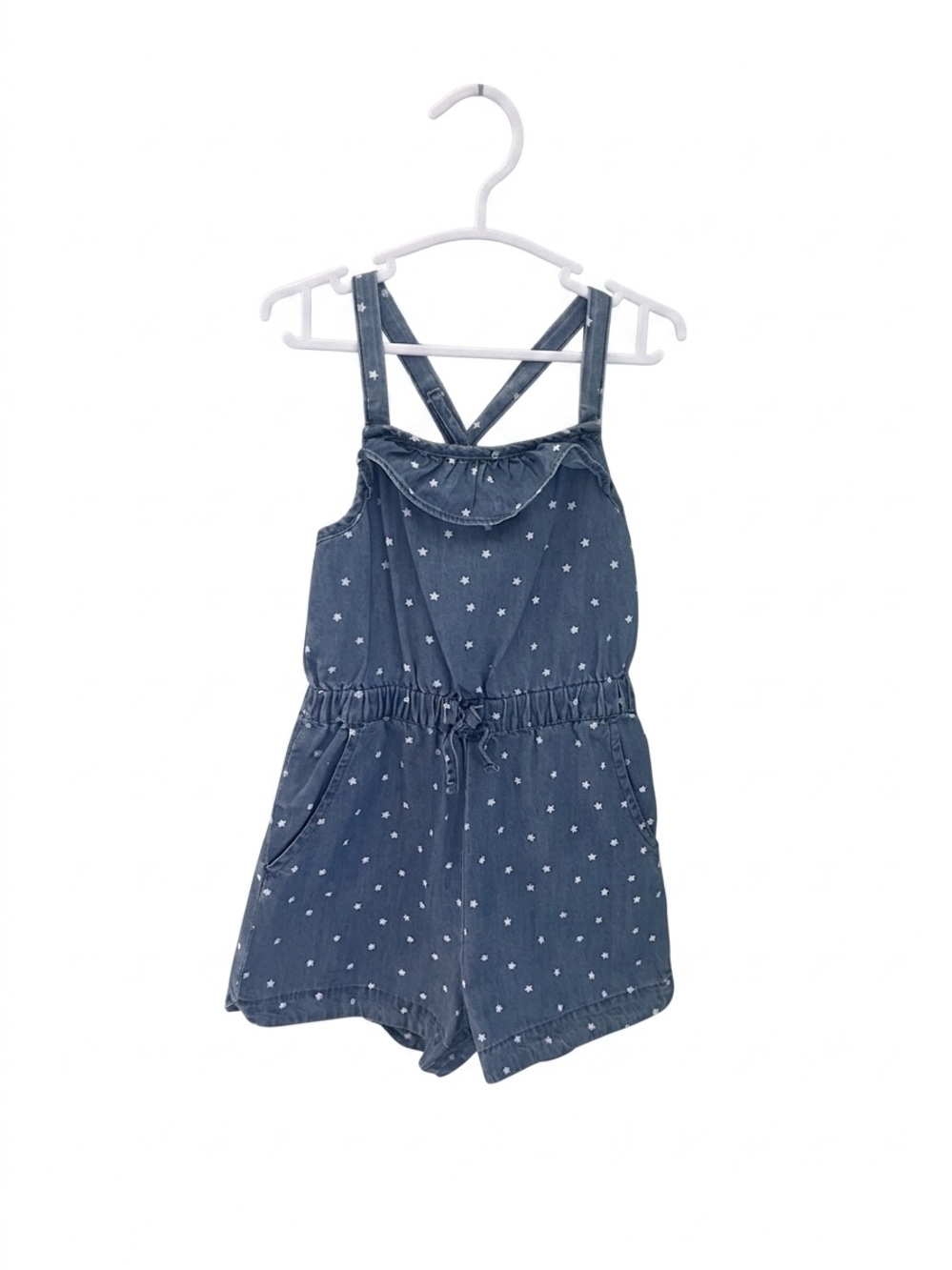 Girl’s Cat & Jack Denim Romper with White Stars (Size 3T)